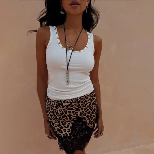 Never Fully Dressed Signature - White Studded Rib Vest