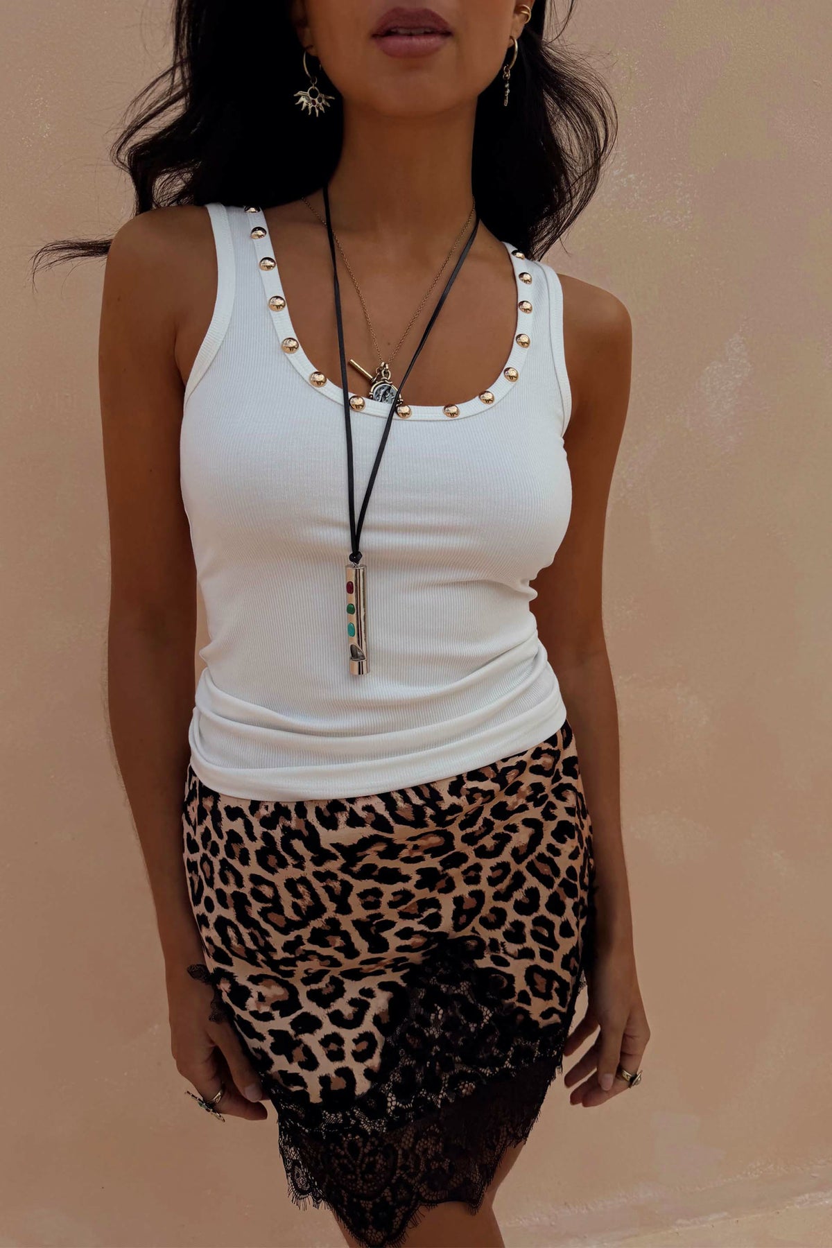 Never Fully Dressed Signature - White Studded Rib Vest