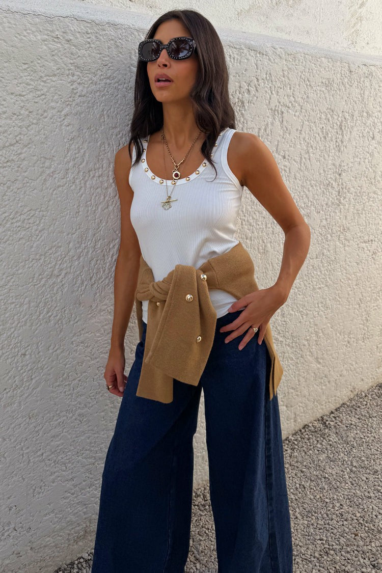 Never Fully Dressed Signature - White Studded Rib Vest
