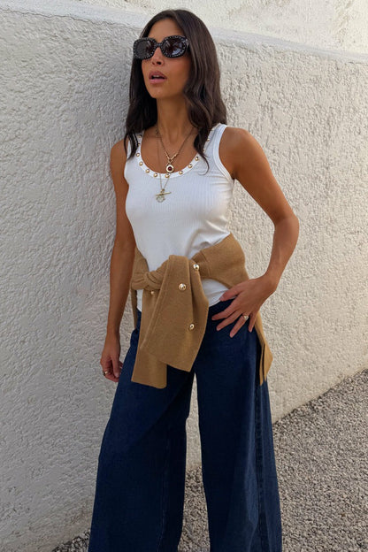 Never Fully Dressed Signature - White Studded Rib Vest