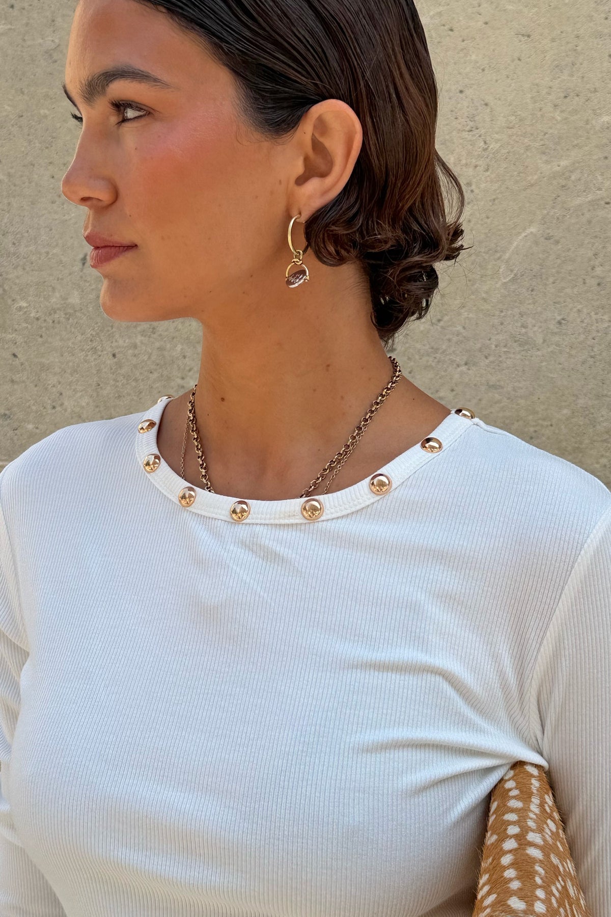 Never Fully Dressed Featured - White Stud Long Sleeve Rib Top