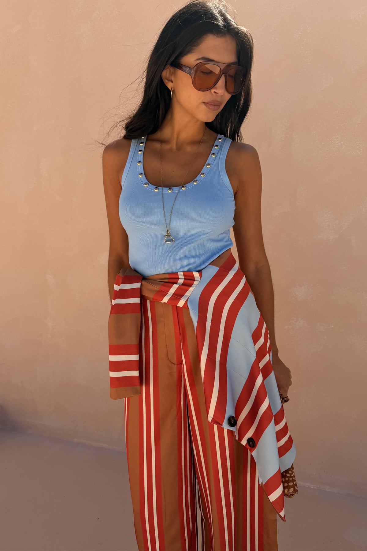 Never Fully Dressed Quality - Ice Blue Studded Rib Vest