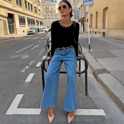 Never Fully Dressed Special Offer - Black Stud Long Sleeve Rib Top