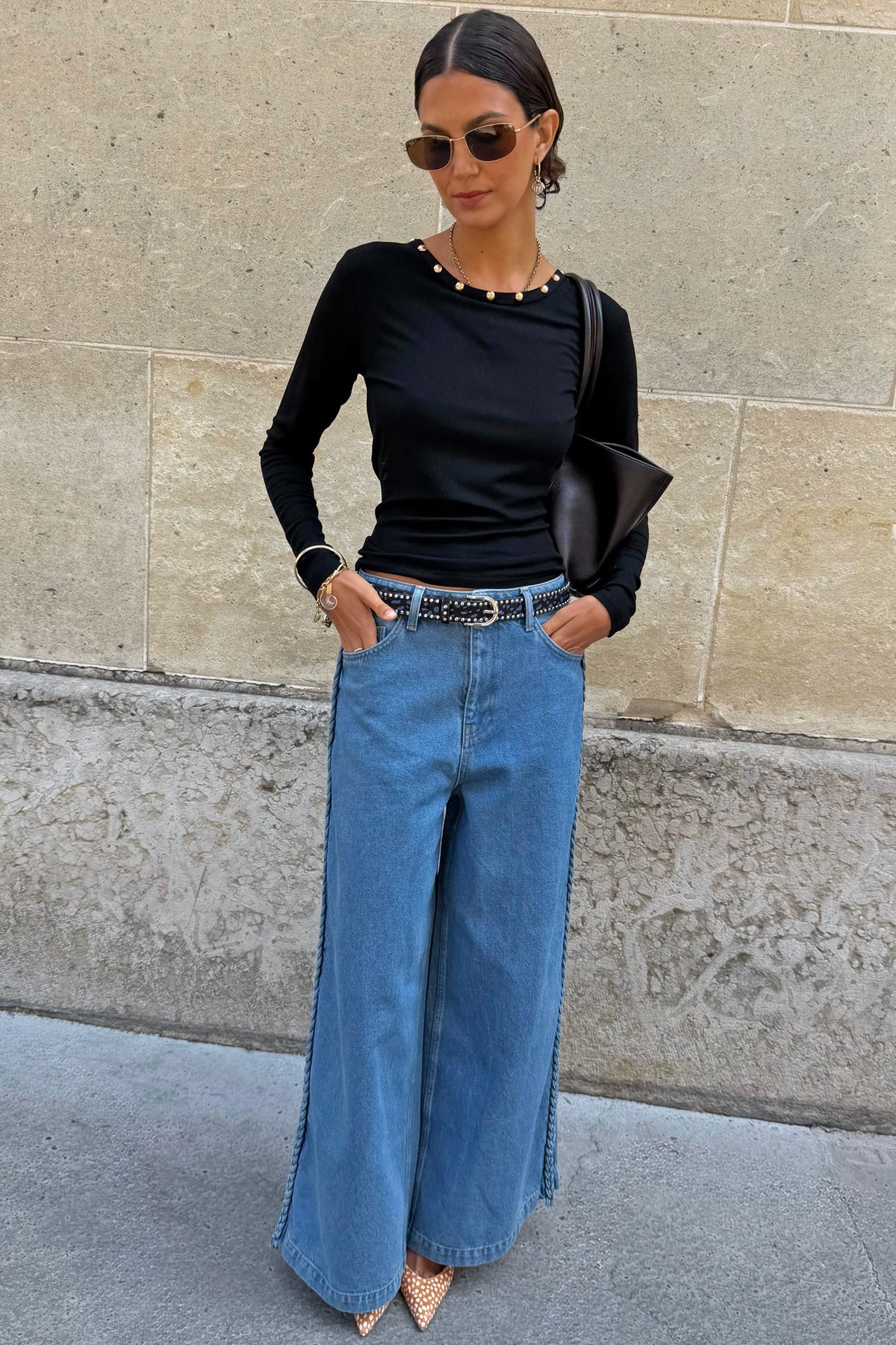 Never Fully Dressed Special Offer - Black Stud Long Sleeve Rib Top