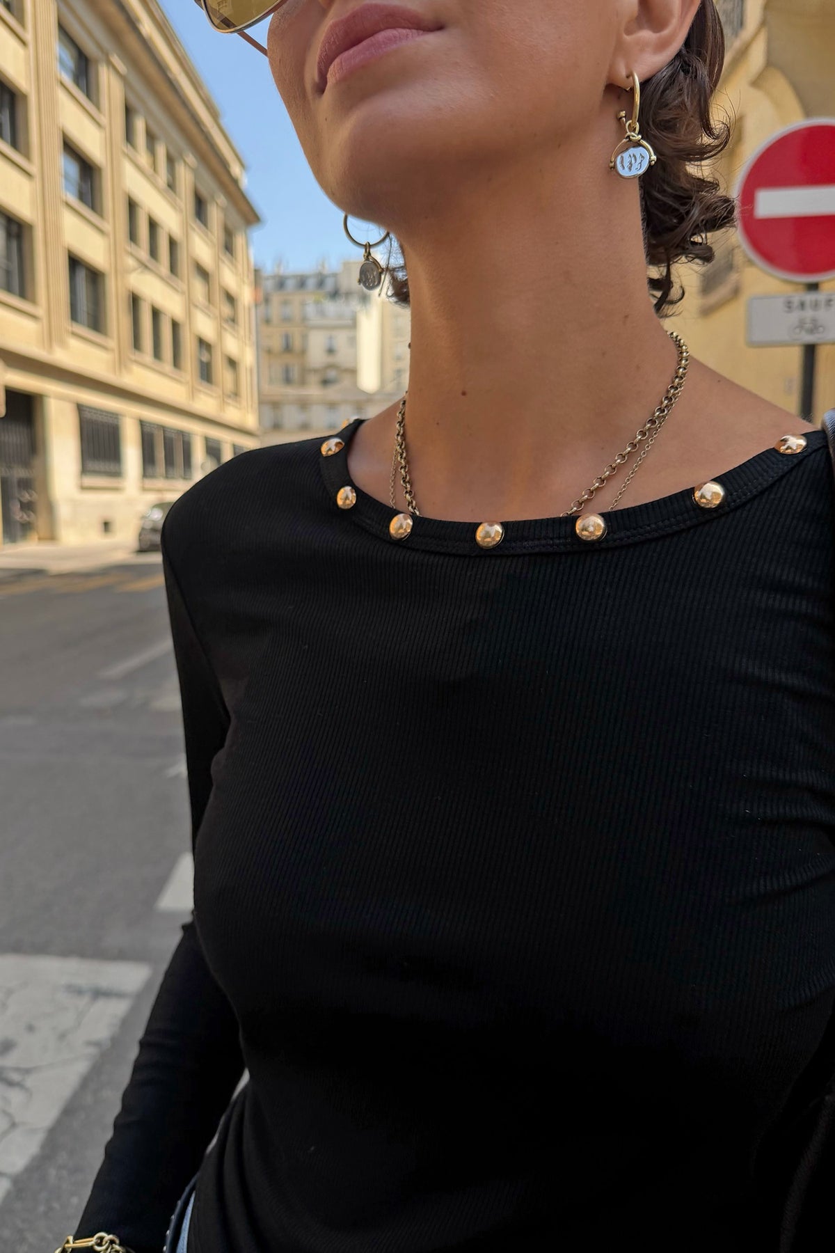 Never Fully Dressed Special Offer - Black Stud Long Sleeve Rib Top