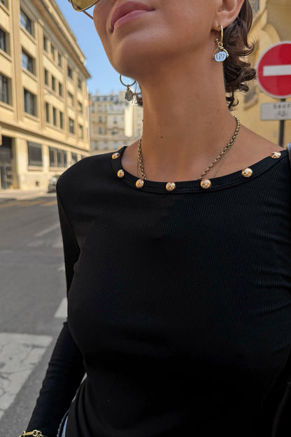Never Fully Dressed Special Offer - Black Stud Long Sleeve Rib Top