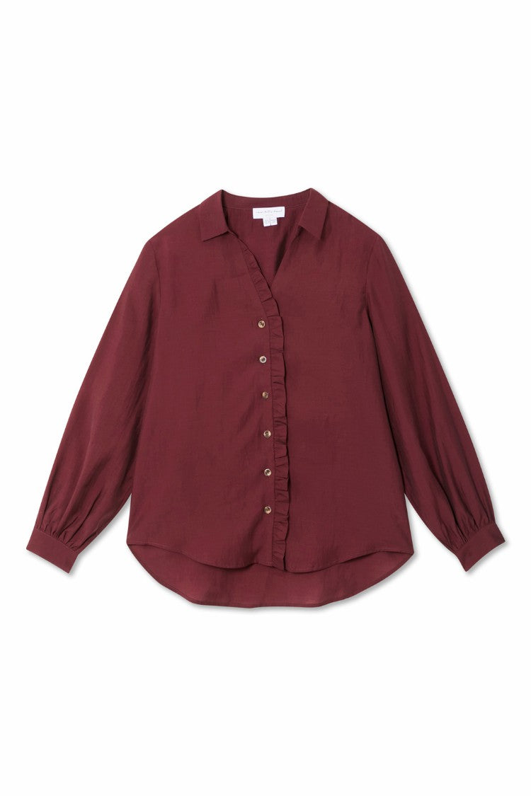 Never Fully Dressed Trusted - Burgundy Ruffle Miley Shirt