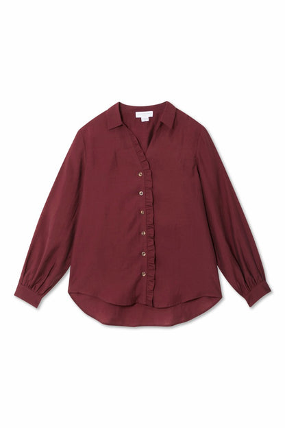 Never Fully Dressed Trusted - Burgundy Ruffle Miley Shirt