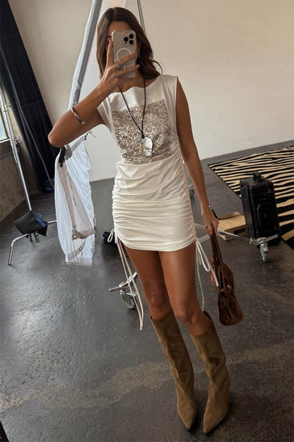 Never Fully Dressed Best Price - White Sequin Ruched Dress
