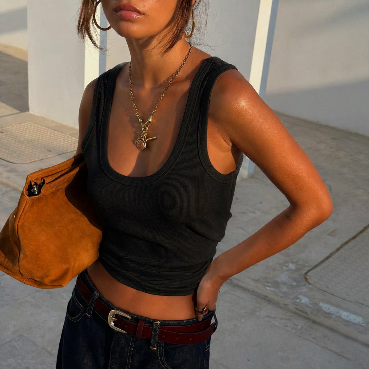 Never Fully Dressed Trending - Black Scoop Neck Rib Tank