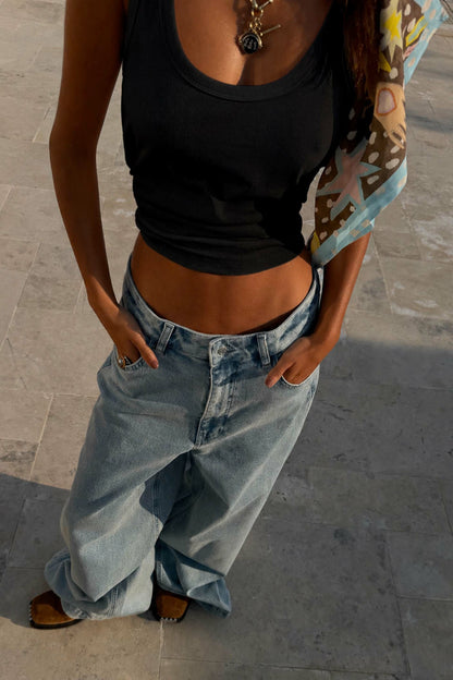 Never Fully Dressed Trending - Black Scoop Neck Rib Tank