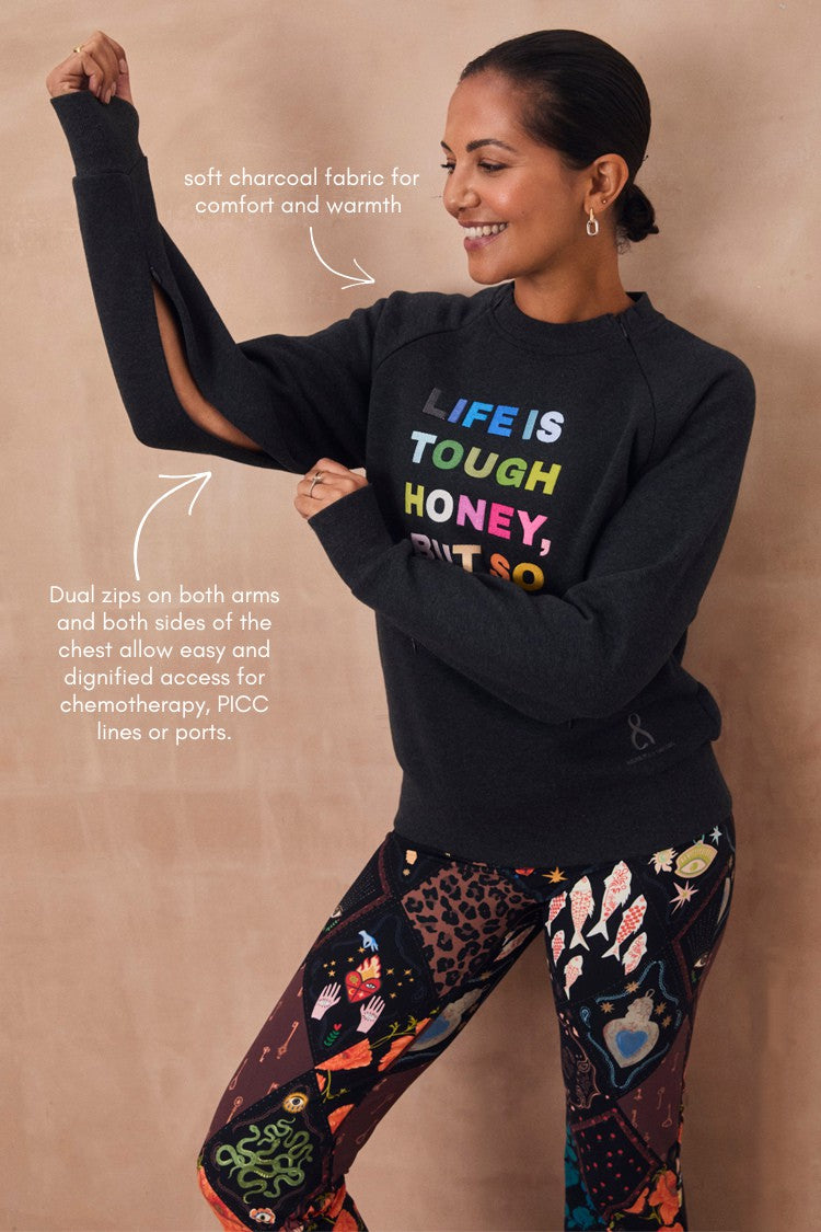 Never Fully Dressed Essential - Charcoal Life is Tough Honey Sweatshirt