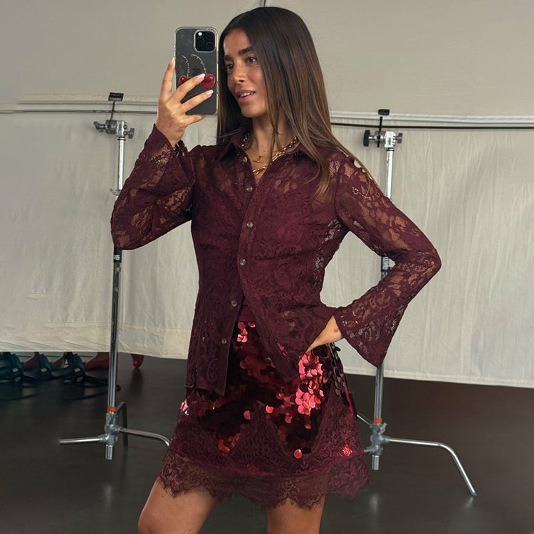 Never Fully Dressed Value - Burgundy Lace Shirt