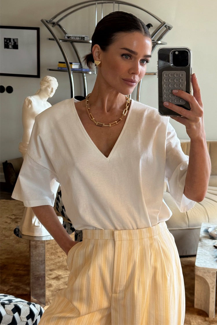 Never Fully Dressed Top Pick - White T-Shirt with Shoulder Pads