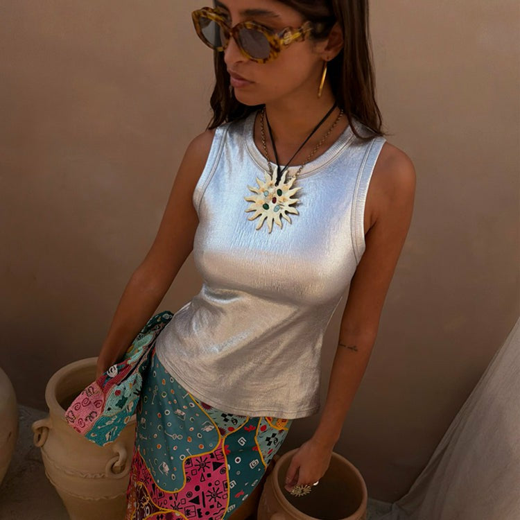Never Fully Dressed Special Offer - Silver Ribbed Tank Top