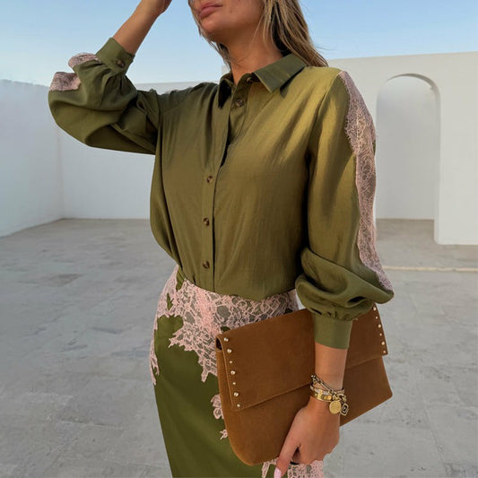 Never Fully Dressed Everyday - Olive & Pink Lace Marley Shirt