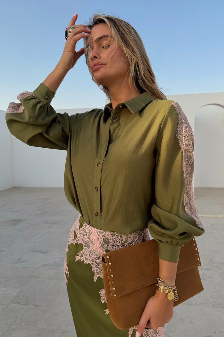 Never Fully Dressed Everyday - Olive & Pink Lace Marley Shirt