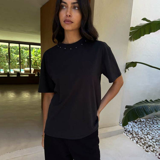 Never Fully Dressed Quality - Black Studded T-Shirt