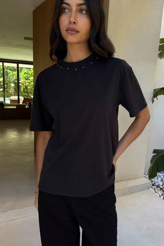 Never Fully Dressed Quality - Black Studded T-Shirt