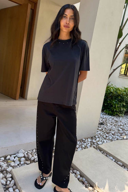 Never Fully Dressed Quality - Black Studded T-Shirt