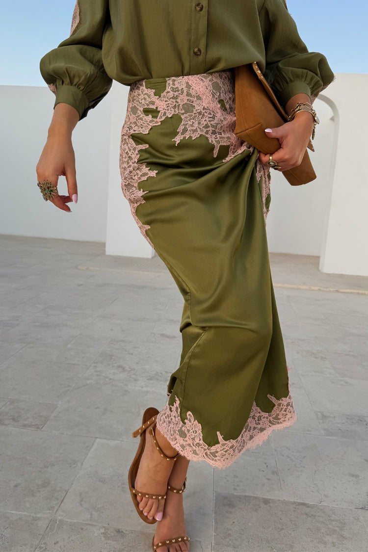Never Fully Dressed Quality - Olive & Pink Lily Skirt