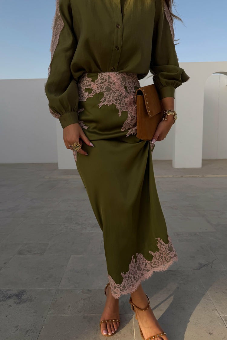 Never Fully Dressed Quality - Olive & Pink Lily Skirt