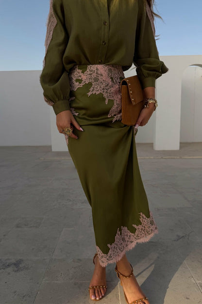 Never Fully Dressed Quality - Olive & Pink Lily Skirt