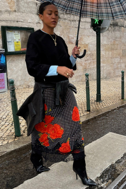 Never Fully Dressed Great Value - Black Poppy Midi Maeva Skirt