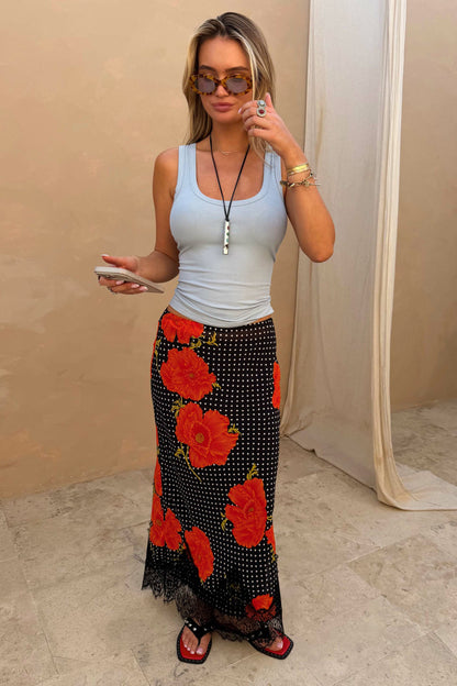 Never Fully Dressed Great Value - Black Poppy Midi Maeva Skirt