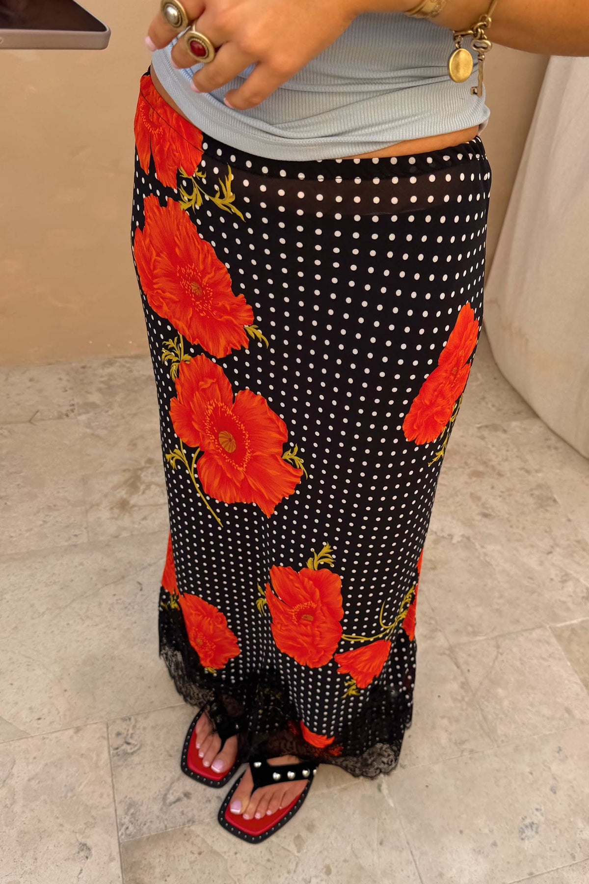 Never Fully Dressed Great Value - Black Poppy Midi Maeva Skirt