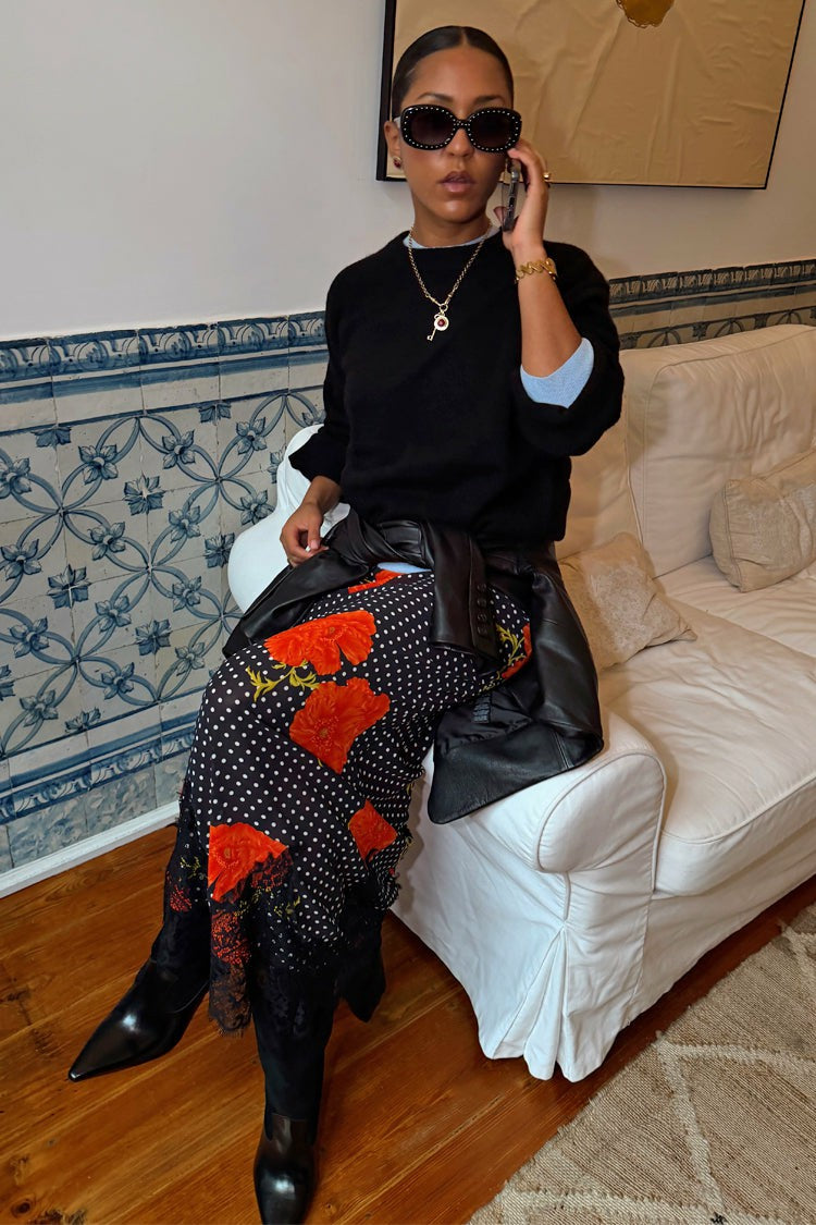 Never Fully Dressed Great Value - Black Poppy Midi Maeva Skirt