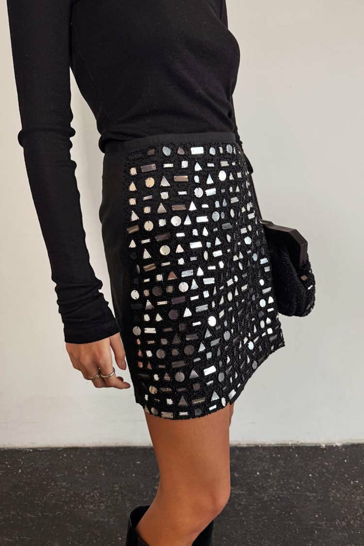 Never Fully Dressed Best Seller - Black Beaded Mirror Skirt