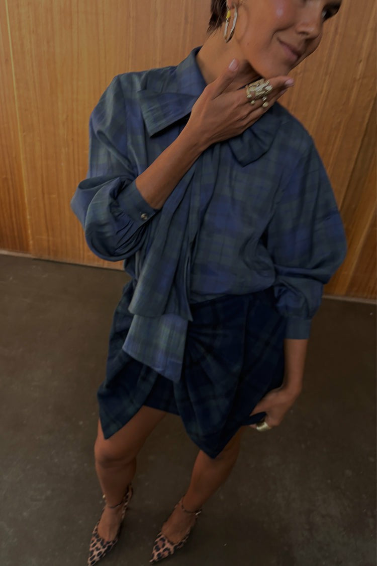 Never Fully Dressed Special Offer - Blue Tartan Bow Mini Skirt