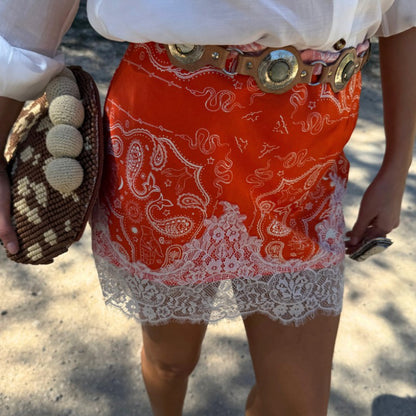 Never Fully Dressed New - Red Bandana Lace Maeva Mini Skirt