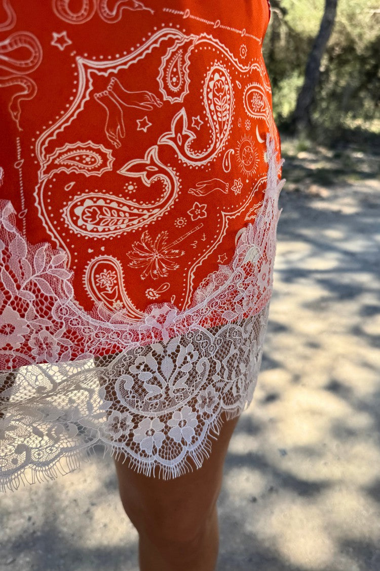 Never Fully Dressed New - Red Bandana Lace Maeva Mini Skirt