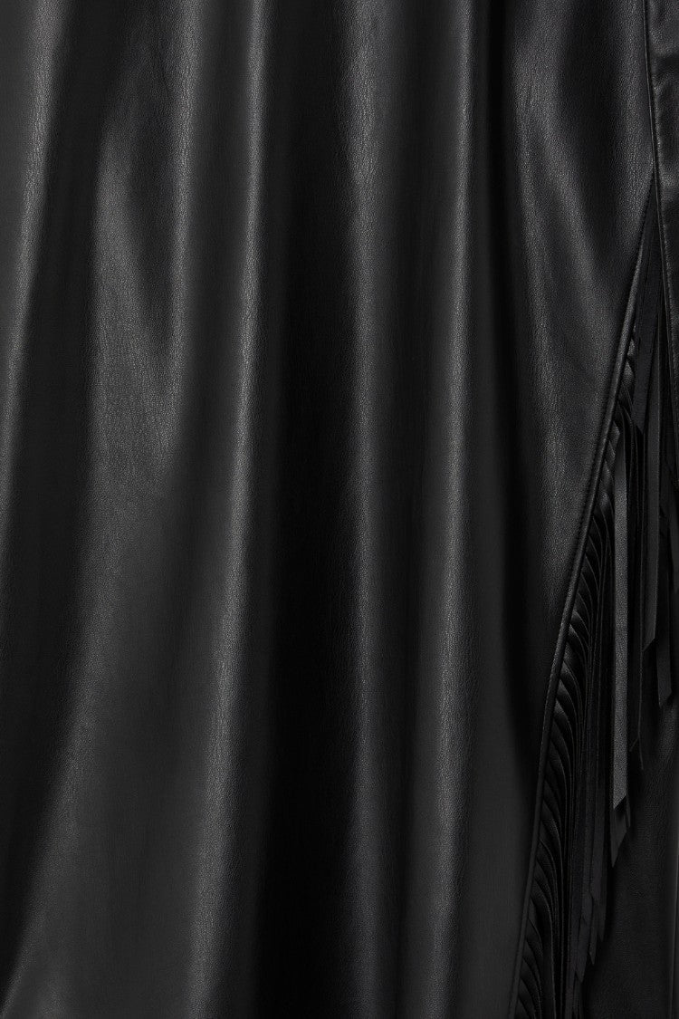 Never Fully Dressed Signature - Black Vegan Leather Mini Fringe Jaspre Skirt