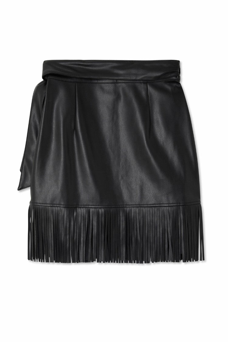 Never Fully Dressed Signature - Black Vegan Leather Mini Fringe Jaspre Skirt