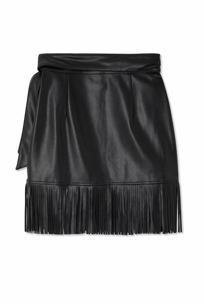 Never Fully Dressed Signature - Black Vegan Leather Mini Fringe Jaspre Skirt
