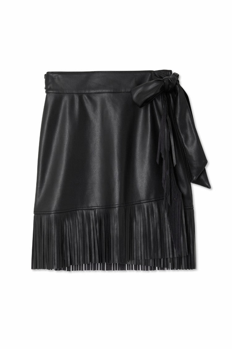 Never Fully Dressed Signature - Black Vegan Leather Mini Fringe Jaspre Skirt