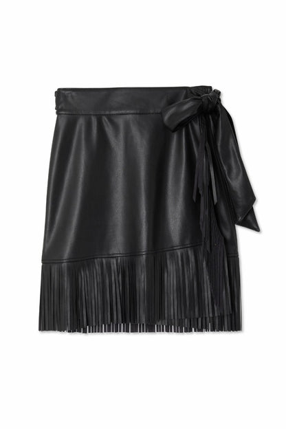 Never Fully Dressed Signature - Black Vegan Leather Mini Fringe Jaspre Skirt