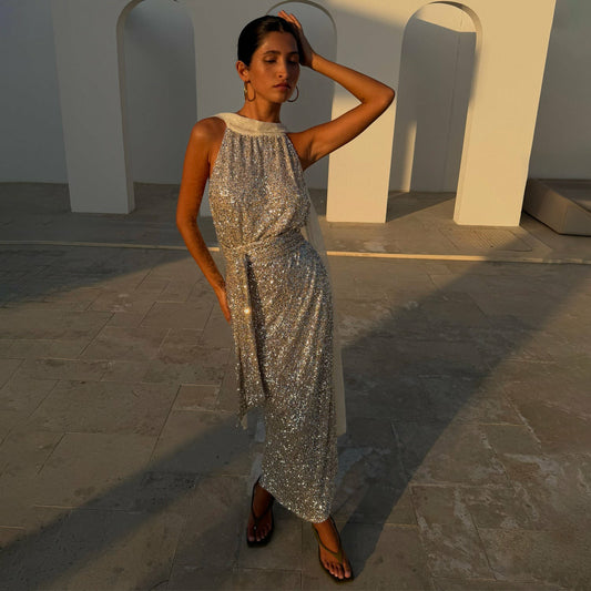 Never Fully Dressed Trusted - Silver Sequin Maxi Wrap Jaspre Skirt