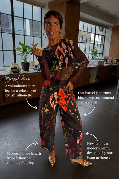 Never Fully Dressed Discount - Night Garden Barrel Jeans