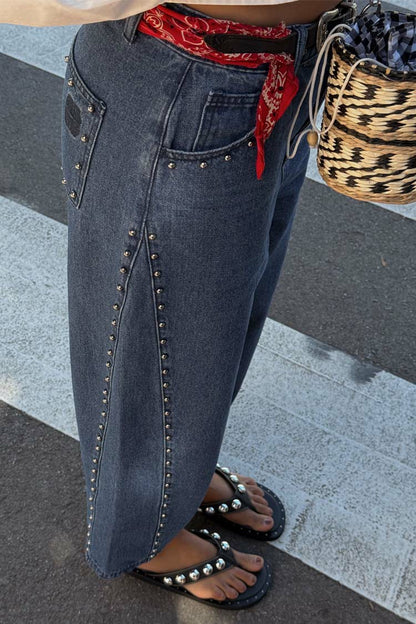 Never Fully Dressed Customer Favorite - Blue Studded Barrel Jeans