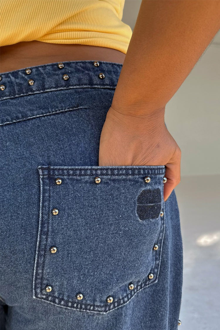 Never Fully Dressed Customer Favorite - Blue Studded Barrel Jeans