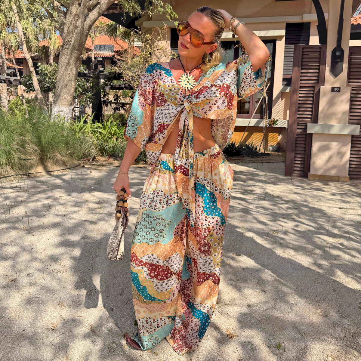Never Fully Dressed Hot Sale - Morocco Patchwork Print Wide Leg Trousers