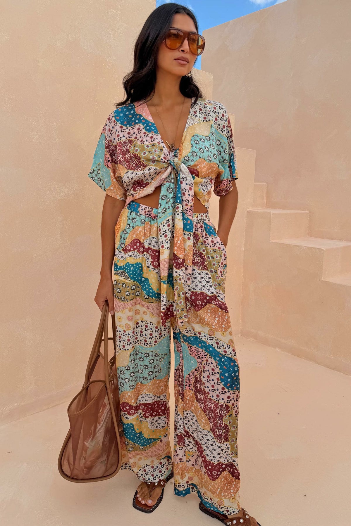 Never Fully Dressed Hot Sale - Morocco Patchwork Print Wide Leg Trousers