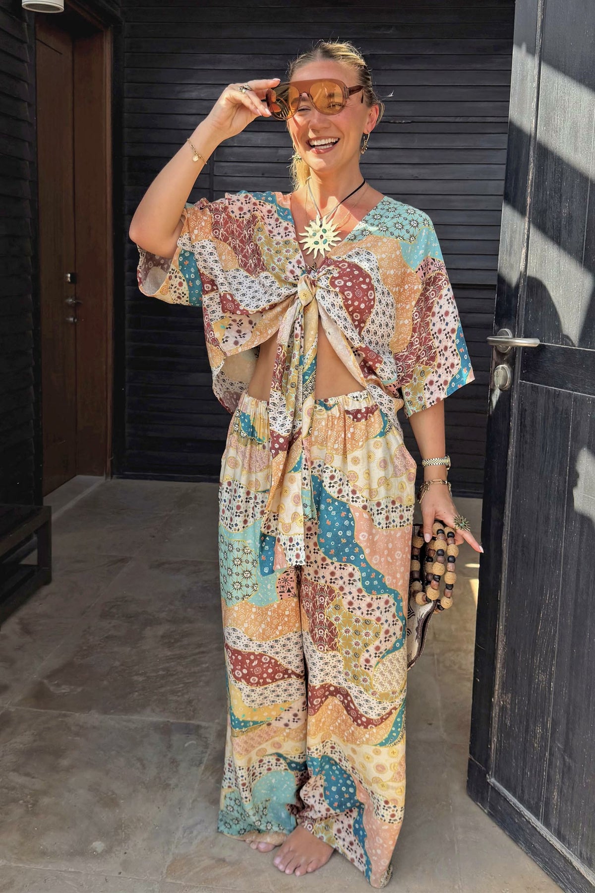 Never Fully Dressed Hot Sale - Morocco Patchwork Print Wide Leg Trousers