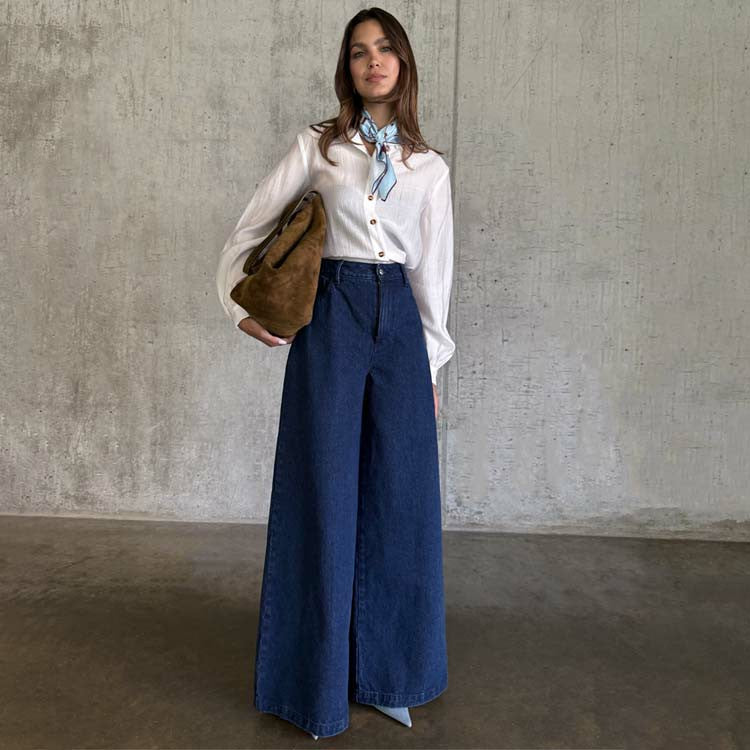 Never Fully Dressed Latest - Blue Denim Pallazzo Jan Jean