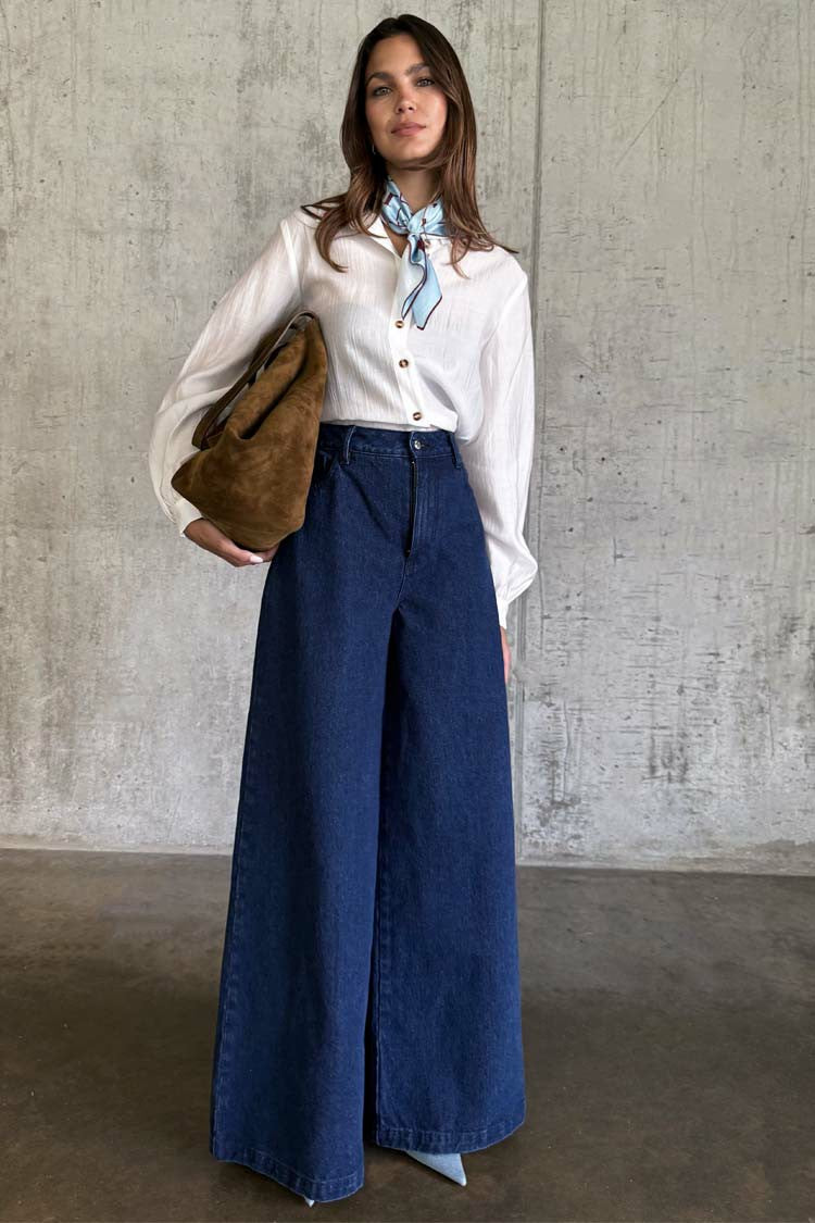 Never Fully Dressed Latest - Blue Denim Pallazzo Jan Jean