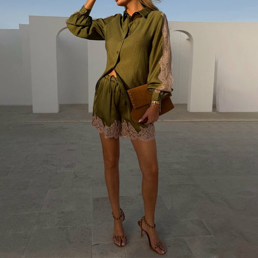 Never Fully Dressed Trusted - Olive & Pink Lace Shorts